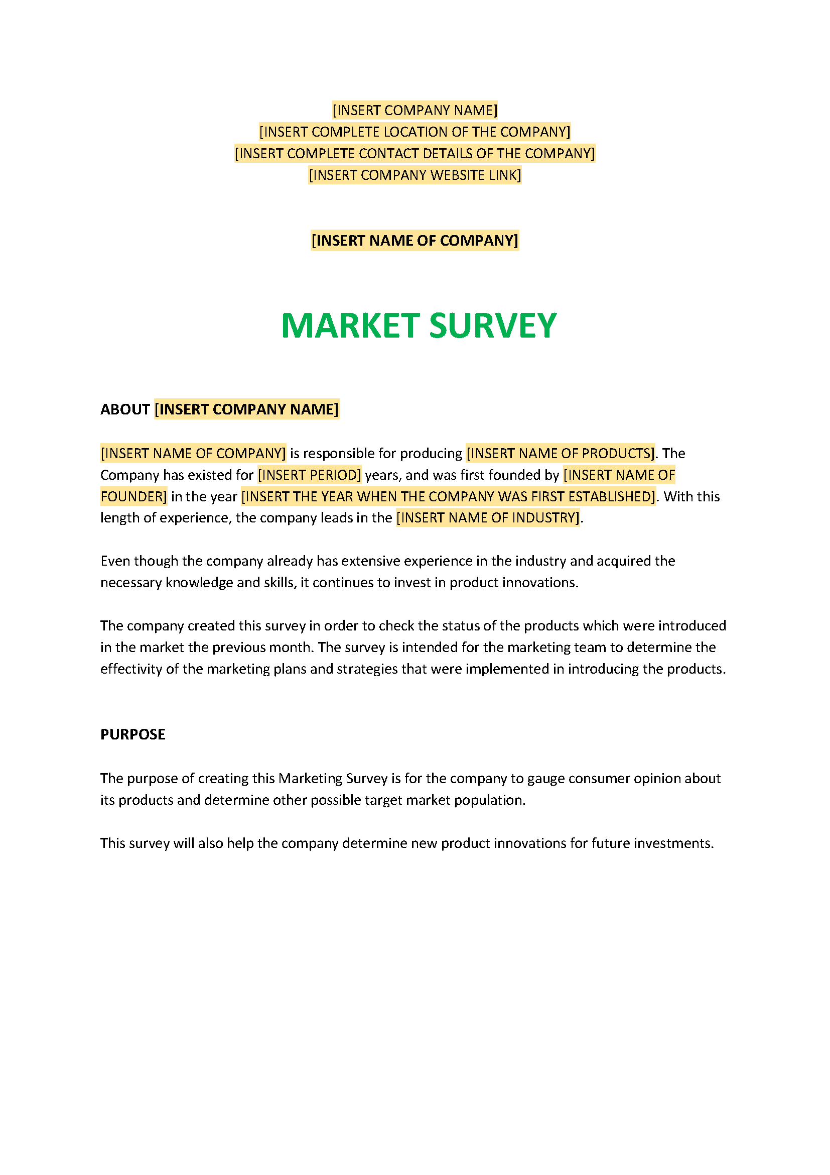 Market Survey Template